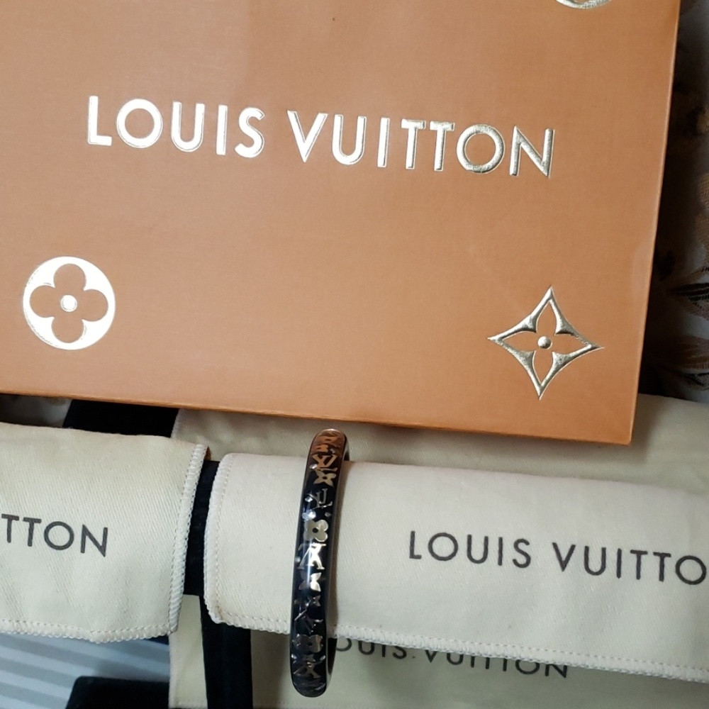 Louis Vuitton black lucite resin bangle gold
